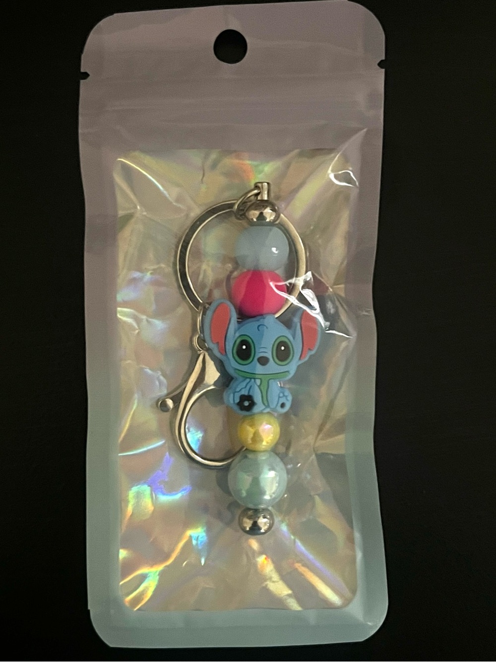 Blue Cartoon Stitch Keychain with Beads